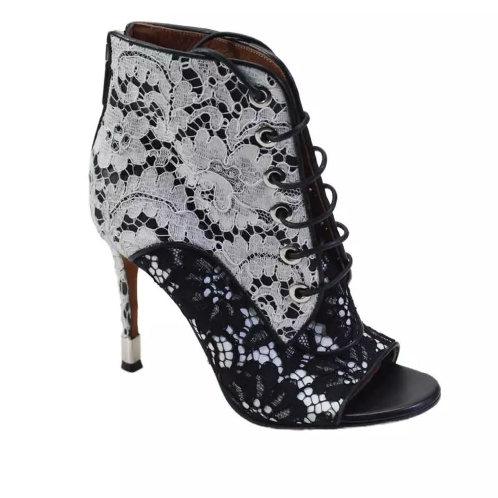 Givenchy Womens Lace Open Toe Lace Up Ankle Booties White Black Size 38  8
